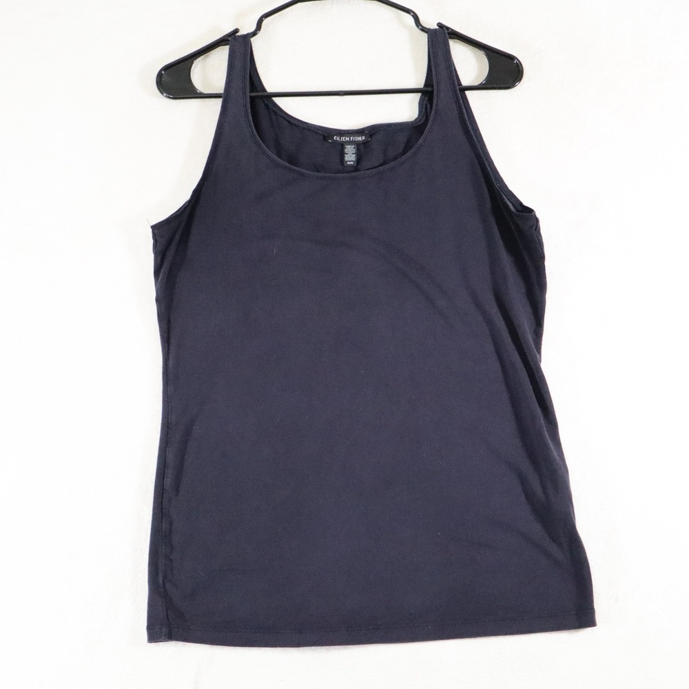 Eileen Fisher Womens M Navy Blue Scoop Neck Tank Top Layering Cami Sleeveless